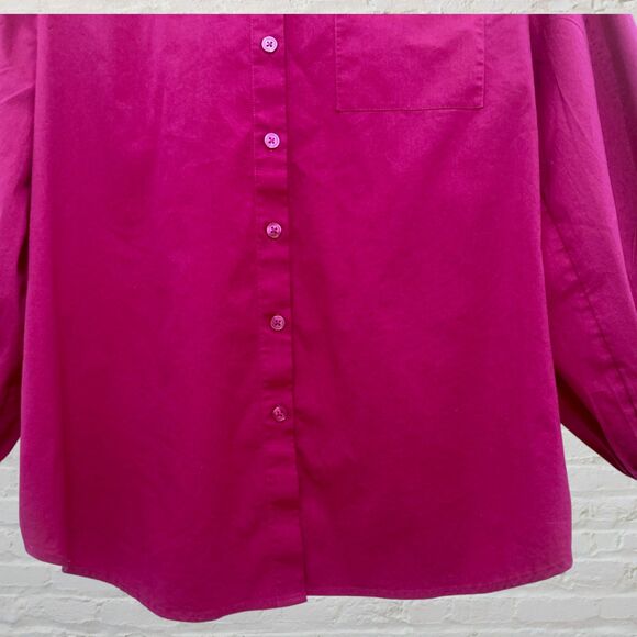 Chico's Rubellite Fuchsia Puff Sleeve Pocket Blouse Size 1/ US M - Picture 7 of 16